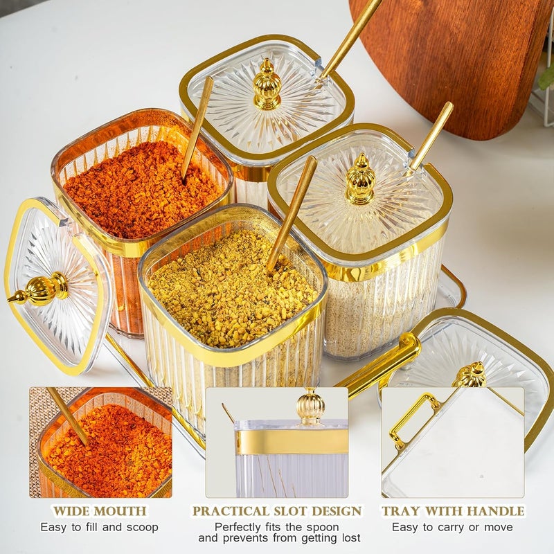EABOSON 4 Pack Clear Condiment Spice Jars with Lids, Spoons, Tray - Plastic Seasoning Box Set for Salt, Pepper, Sugar - Kitchen Storage - Image 4